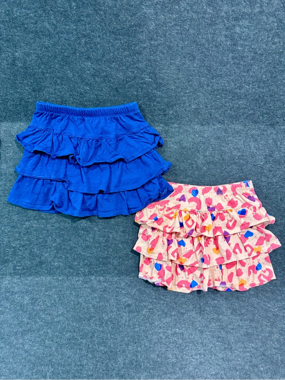 Kids Ruffled Skort - Blue & Pink Heart Print